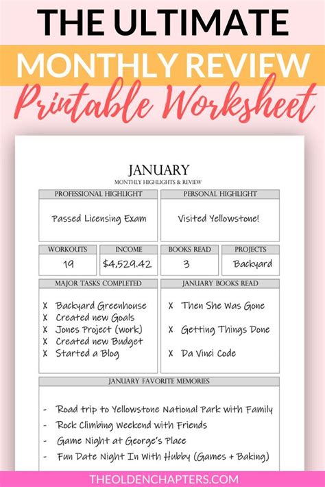 Monthly Goal Reflection Printable Worksheets Goal Worksheet Etsy