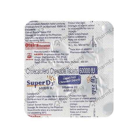 Super D3 60000 Iu Chewable Tablet 4 Uses Side Effects Dosage