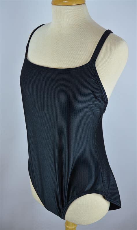 1980s Vintage Catalina Black One Piece Ribbed Bathing Suit Catalina