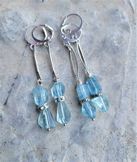 Long Aaa Aquamarine Nugget And Sterling Earrings Translucent Etsy