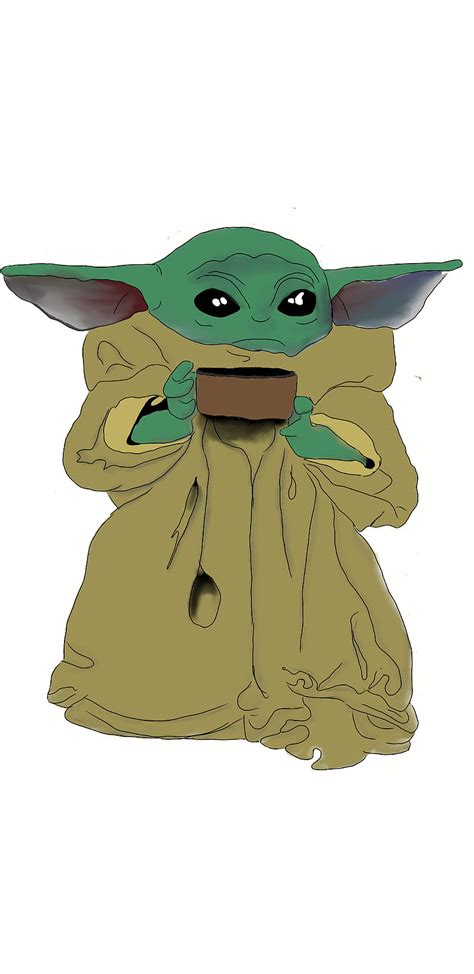 Baby Yoda Baby Yoda Drinking Soup Custom Artwork Hd Phone Wallpaper