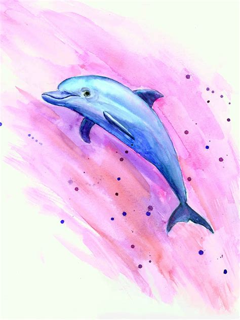 Dolphin Watercolor Print Colorful Dolphin Wall Art Dolphin Etsy