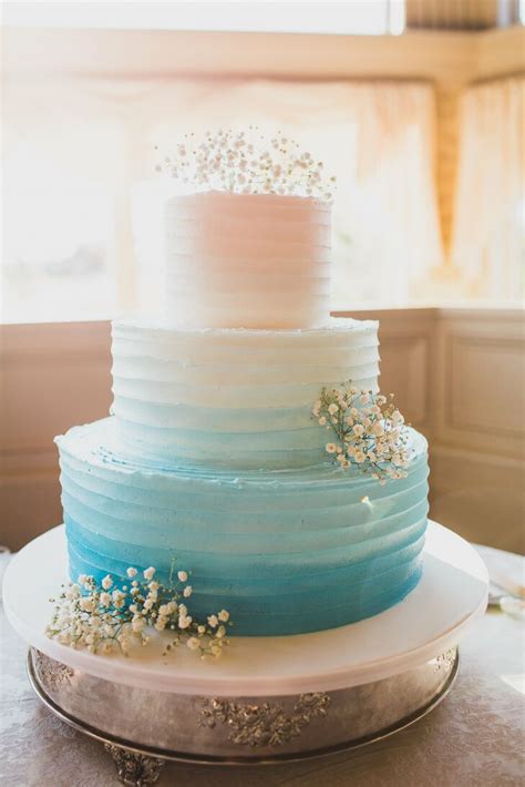 Ombre Blue And White Tiered Wedding Cake