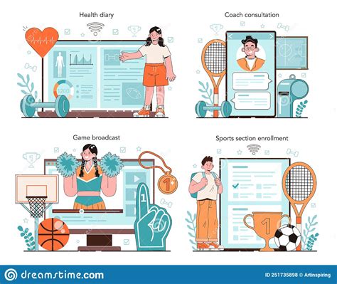 Physical Education Or School Sport Class Online Service Or Platform Set