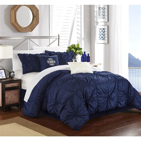 Chic Home 10 Piece Hyatt Navy Comforter Set Comforter Sets Navy Blue