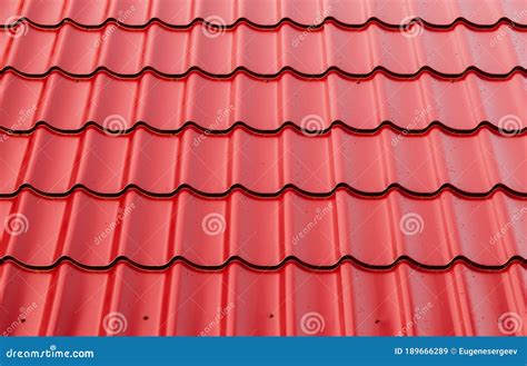 New Red Metal Shingles Roof Texture Background Stock Image Image Of