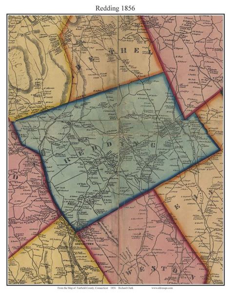 Redding Connecticut 1856 Fairfield Co Old Map Custom