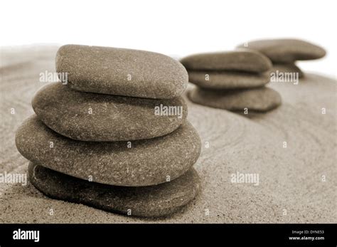Some Piles Of Balanced Stones In A Zen Garden Stock Photo Alamy
