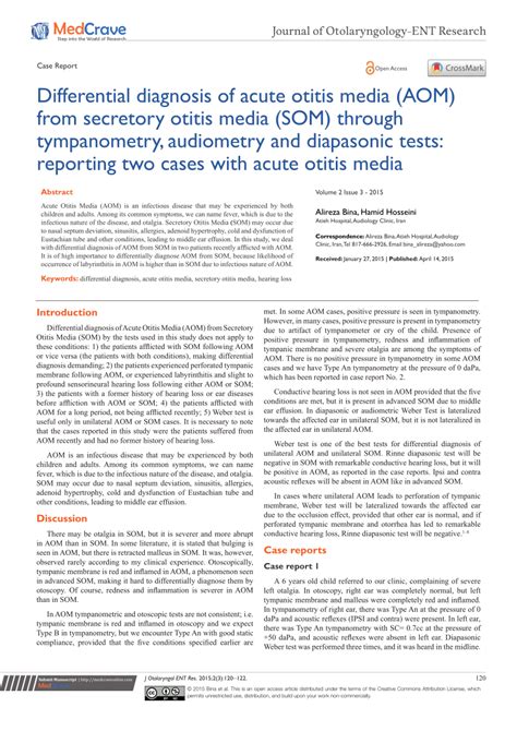 Pdf Differential Diagnosis Of Acute Otitis Media Aom From Secretory