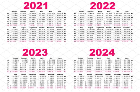 2021 2022 2023 2024 Calendar Jahre 2021 2022 2023 2024 Kalender Stock