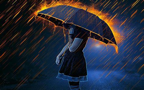 Anime Girl In Rain With Umbrella