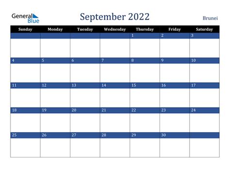 Brunei September 2022 Calendar With Holidays