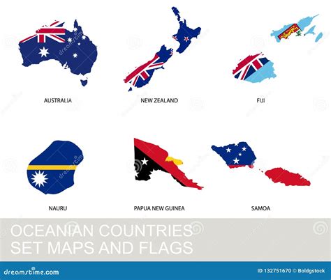 Grupo Mapas E Bandeiras Dos Países De Oceania Ilustração Do Vetor