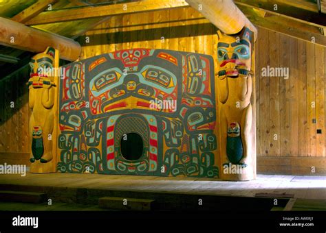 The Interior Of A Native Indian Longhouse At The Saxman Native Village Near Ketchikan Alaska