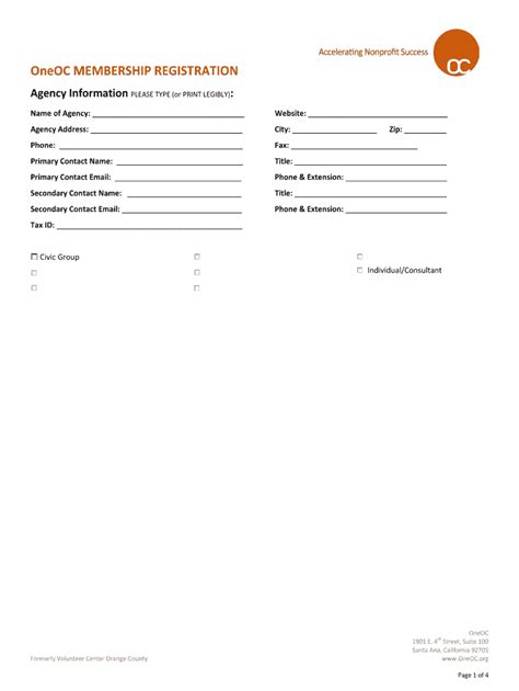 Fillable Online Volunteer Center Orange County Registration Oneoc Fax