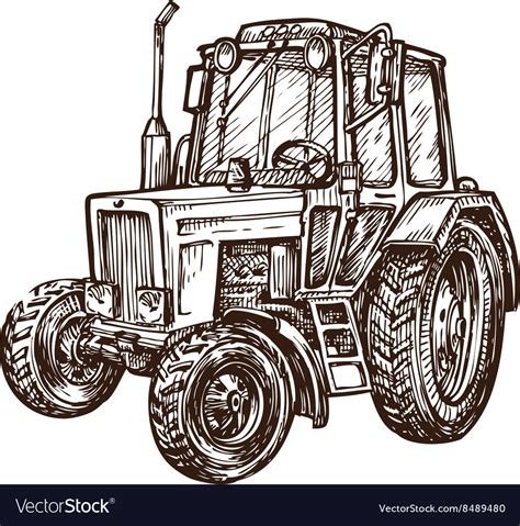 Hand Drawn Farm Tractor Sketch Royalty Free Vector Image