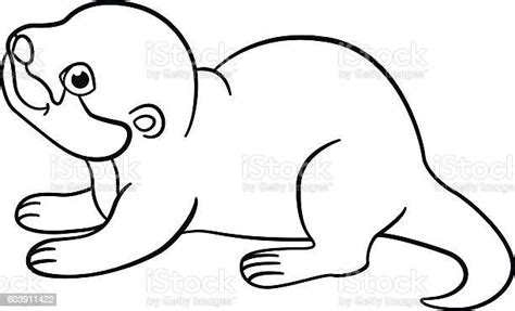 Coloring Pages Little Cute Baby Otter Smiles Stock Illustration