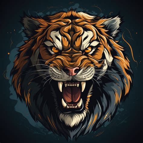 A Tiger With Its Mouth Open And Its Teeth Wide Open Stock Illustration