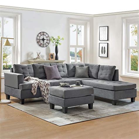 Meritline Fabric Sectional Couch For Living Room 4 Seater Sofa Set L