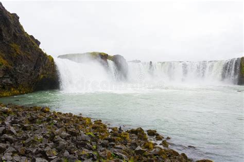 Godafoss Falls In Summer Season View Iceland Stock Image Image Of