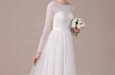 wedding dress knee scoop neck length princess line jjshouse dresses tulle bow lace