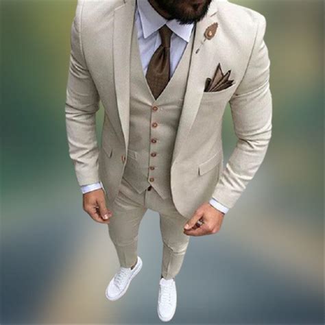 Men Suits 3 Piece Ivory Wedding Groom Wear Slim Fit One Button Etsy