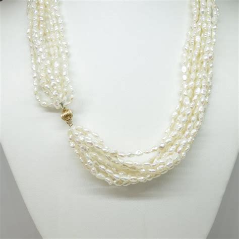 14k Gold Freshwater Pearl Necklace Multistrand Pearl Etsy Singapore
