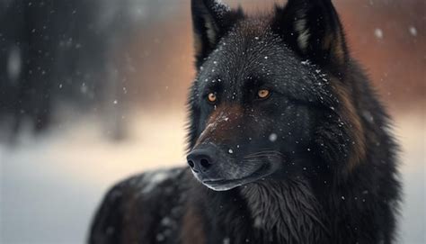 Premium Photo Black Wolf In Snow