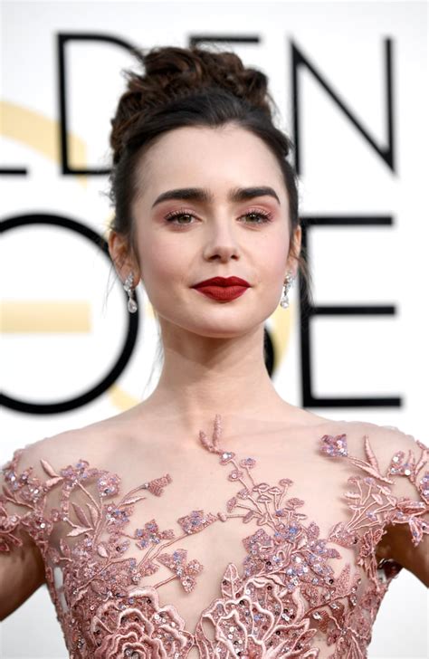 Lily Collins Hair And Makeup At Golden Globes Red Carpet