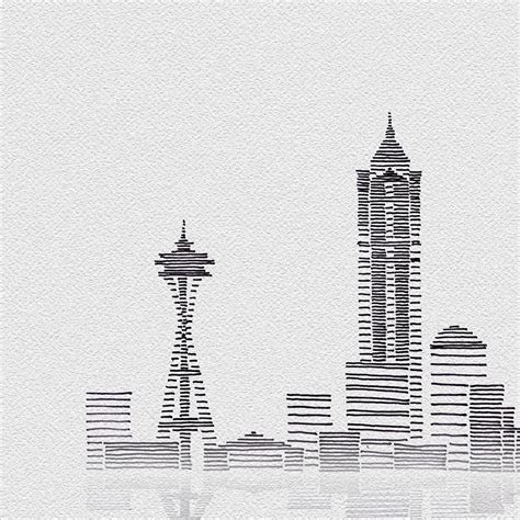 Seattle Skyline Art Printable Hand Drawn City Illustration Etsy