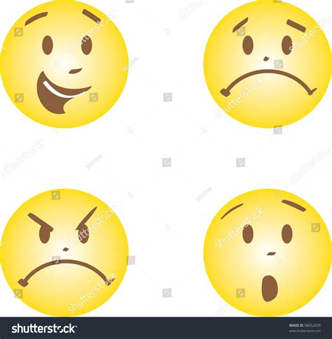 Faces With Happy Anger Sad And Fright Emotions Stock Photo 58552039