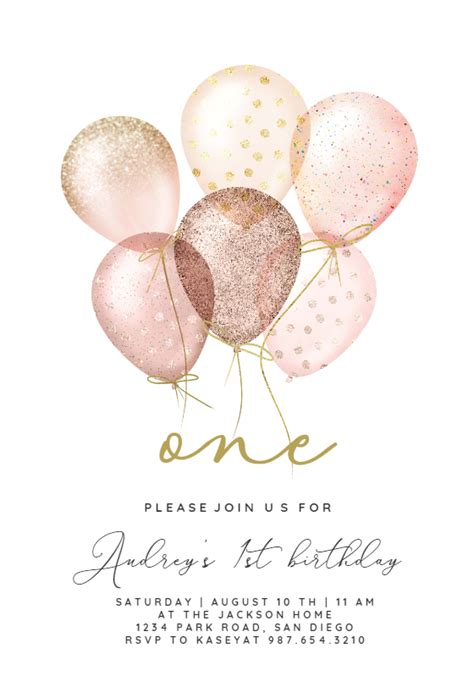 Floral Glitter Balloon Birthday Invitation
