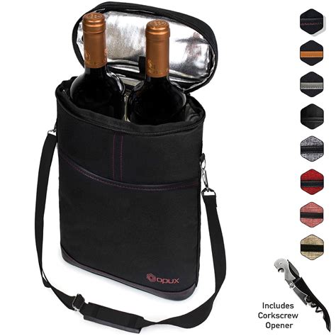 Premium Insulated 2 Bottle Wine Carrier Wine Tote Bag With Shoulder Strap And Corkscrew Opener
