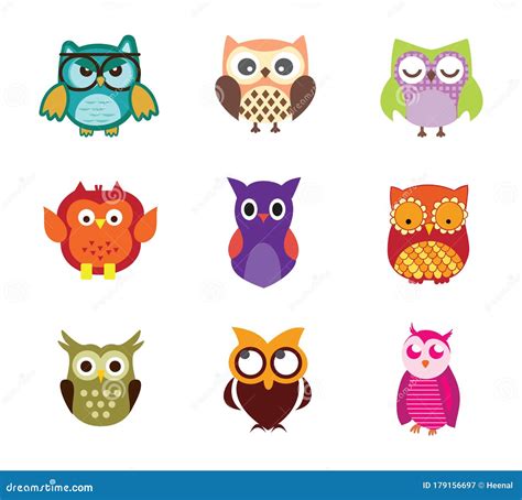 Collection Of Retro Decorative Colorful Abstract Owlsintricate Vector