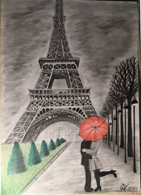 Eiffel Tower And Love By Romutė Varnaitė Drawings Eiffel Tower Art