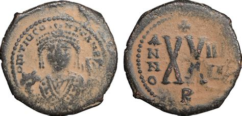 Byzantine Empire Half Follis 578 582 Tiberius Ii Constantine Scarce