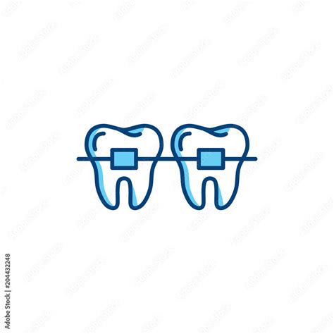Dental Braces Icon Orthodontic Teeth Line Icons Vector Flat