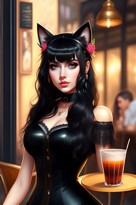 Lexica Gothic Girl Fully Body Cute Black Hair Bangs Cat Ears In