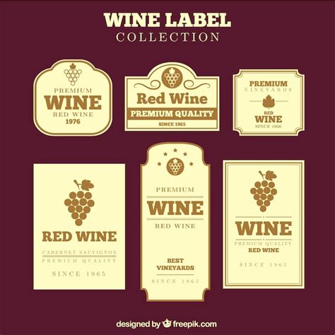Colección de etiquetas vintage de vino en diseño plano Vector Gratis