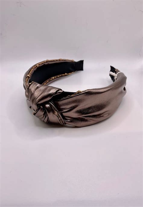 Headbands For Women Shiny Taupe With Gold Pearls
