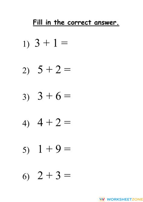 Addition 1 10 Worksheet Zone