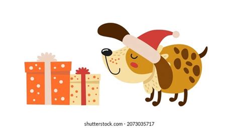 Cute Dog Santas Hat Happy Puppy Stock Vector Royalty Free 2073035717