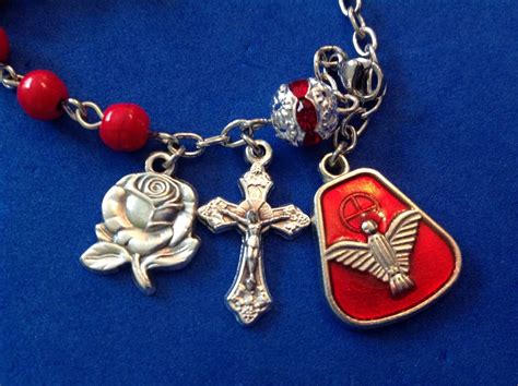 Holy Spirit Holy Ghost Rose Rosary Bracelet Red Howlite Silver