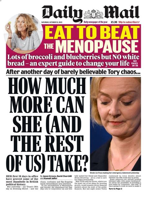 daily mail front page 15th of october 2022 tomorrow s papers today
