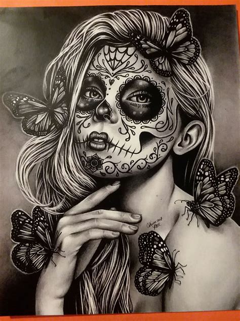 The painting of the woman's face is an image of the calavera mask that is sometimes worn during the day of the dead celebration to help honor the spirits. Carissa Rose Art in 2020 | Day of the dead artwork, Sugar ...
