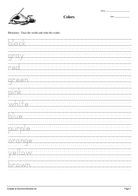 Colors Handwriting Worksheet Quickworksheets