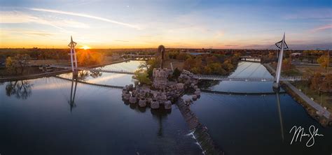 Keeper Of The Plains Aerial Autumn Sunset The Keeper Of The Plains