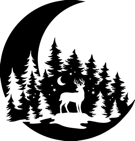 Crescent Moon Deer With Trees Silhouette Vinyl Decal Etsy