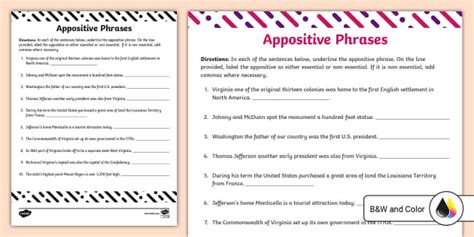 Identifying Appositive Phrases Activity For 6th 8th Grade