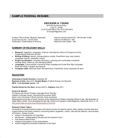 Free 12 Sample Federal Resume Templates In Ms Word Pdf